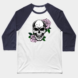 SKULL WITH PINK ROSE 01 Baseball T-Shirt